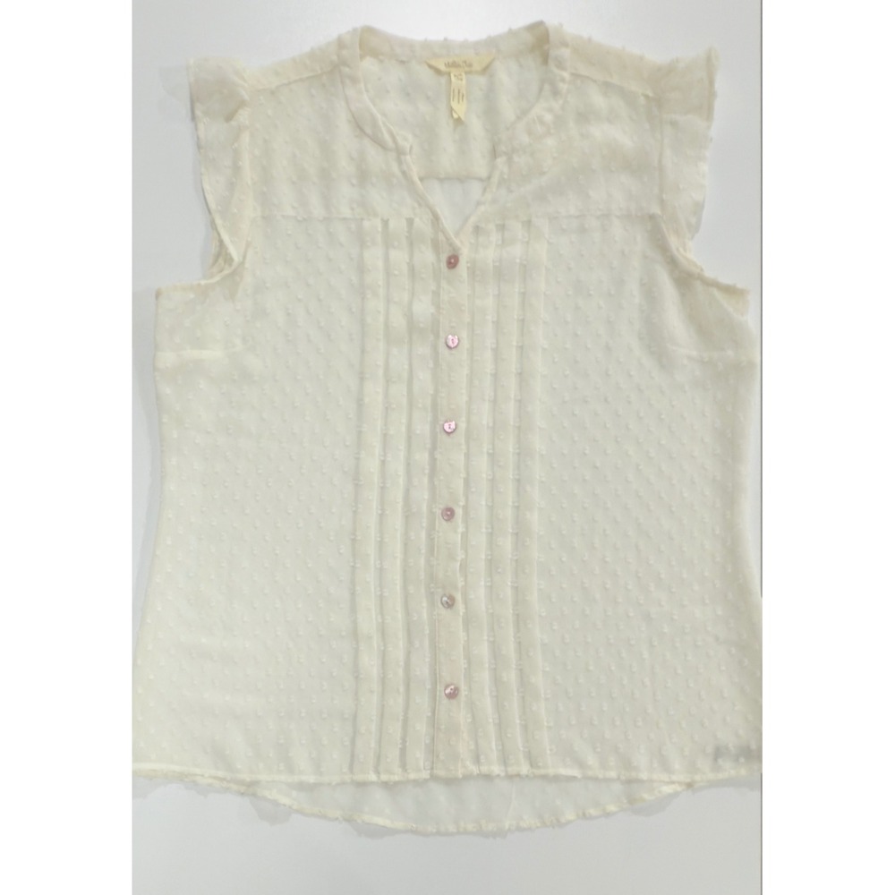 Matilda Jane Sleeveless Ivory Blouse Top Swiss Dot Pleated Women's L NWOT 267